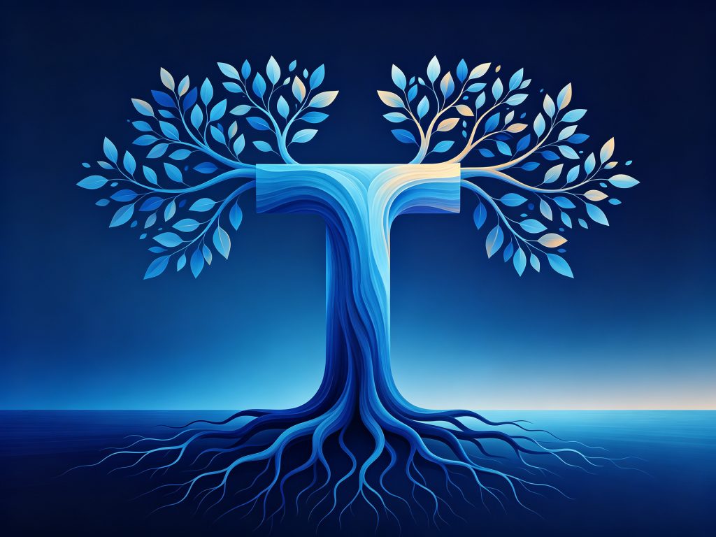 T型能力树抽象概念图，纵向深扎根系，横向舒展枝叶
