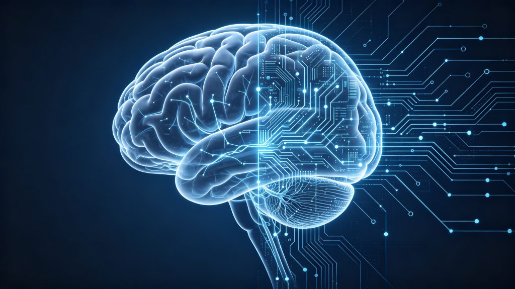 AI 工作流:大脑与电路网络融合的概念图