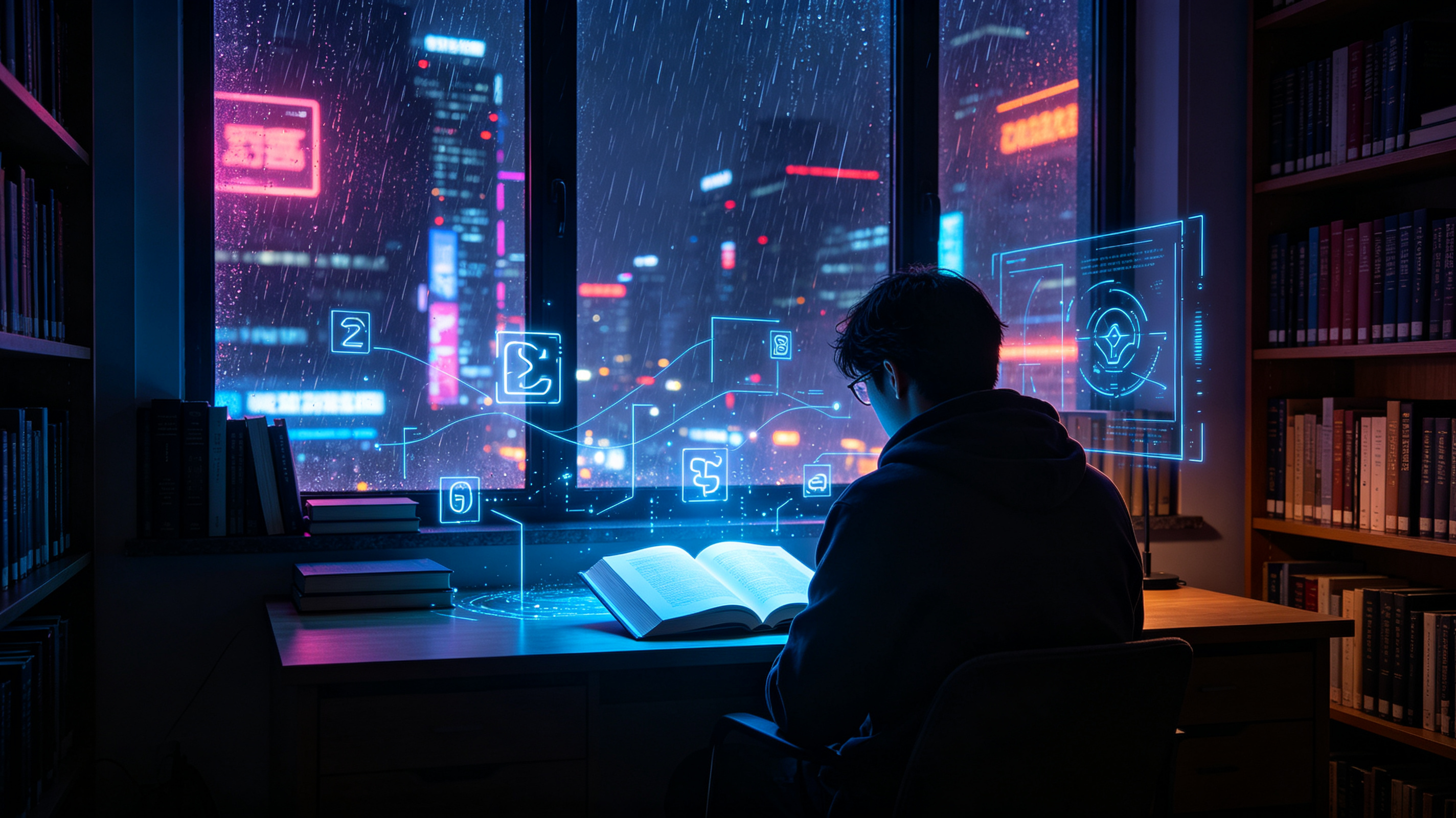 深夜书房阅读意境图